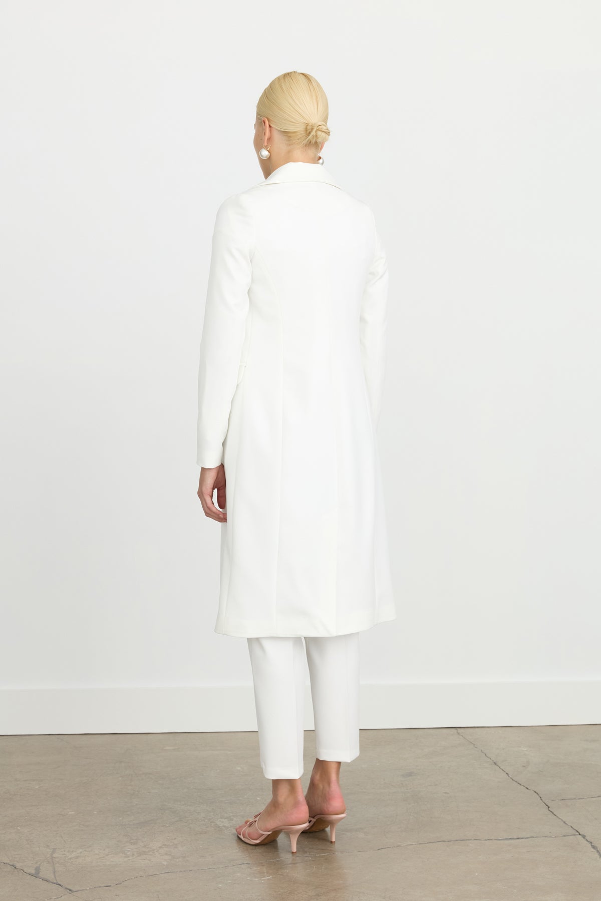 Double-Breasted Long Blazer Jacket - Ecru
