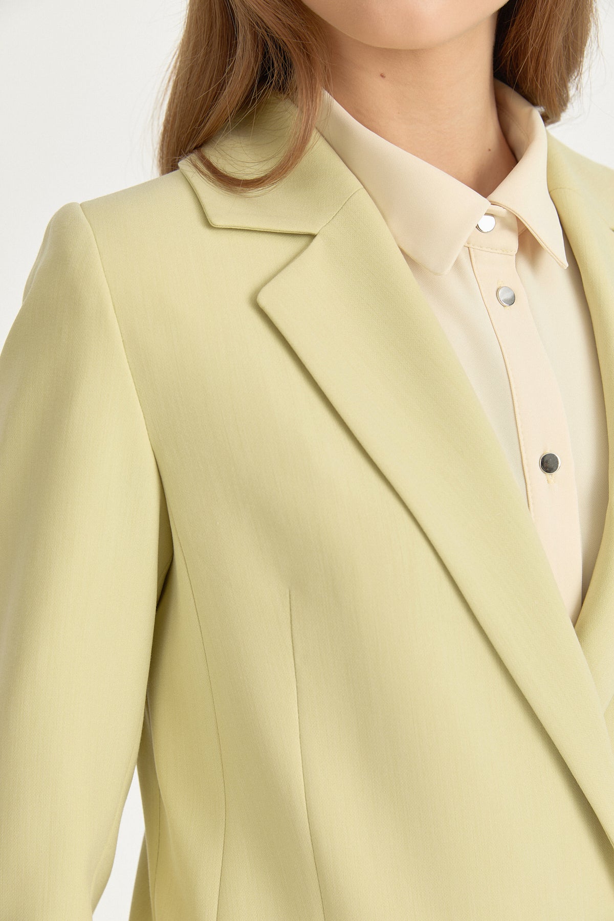 Kruvaze Kapama Uzun Blazer Viskon Basic Ceket - Fıstık Yeşili