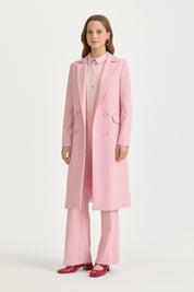 Kruvaze Kapama Uzun Blazer Viskon Basic Ceket - Pembe