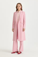 Kruvaze Kapama Uzun Blazer Viskon Basic Ceket - Pembe