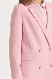 Kruvaze Kapama Uzun Blazer Viskon Basic Ceket - Pembe