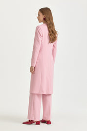 Kruvaze Kapama Uzun Blazer Viskon Basic Ceket - Pembe