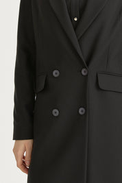 Double-Breasted Long Blazer Viscose Basic Jacket - Black
