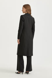 Double-Breasted Long Blazer Viscose Basic Jacket - Black