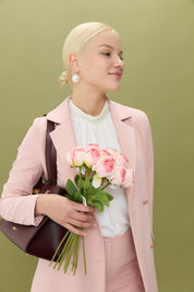 Double-Breasted Long Blazer Jacket - Salmon