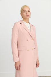 Double-Breasted Long Blazer Jacket - Salmon