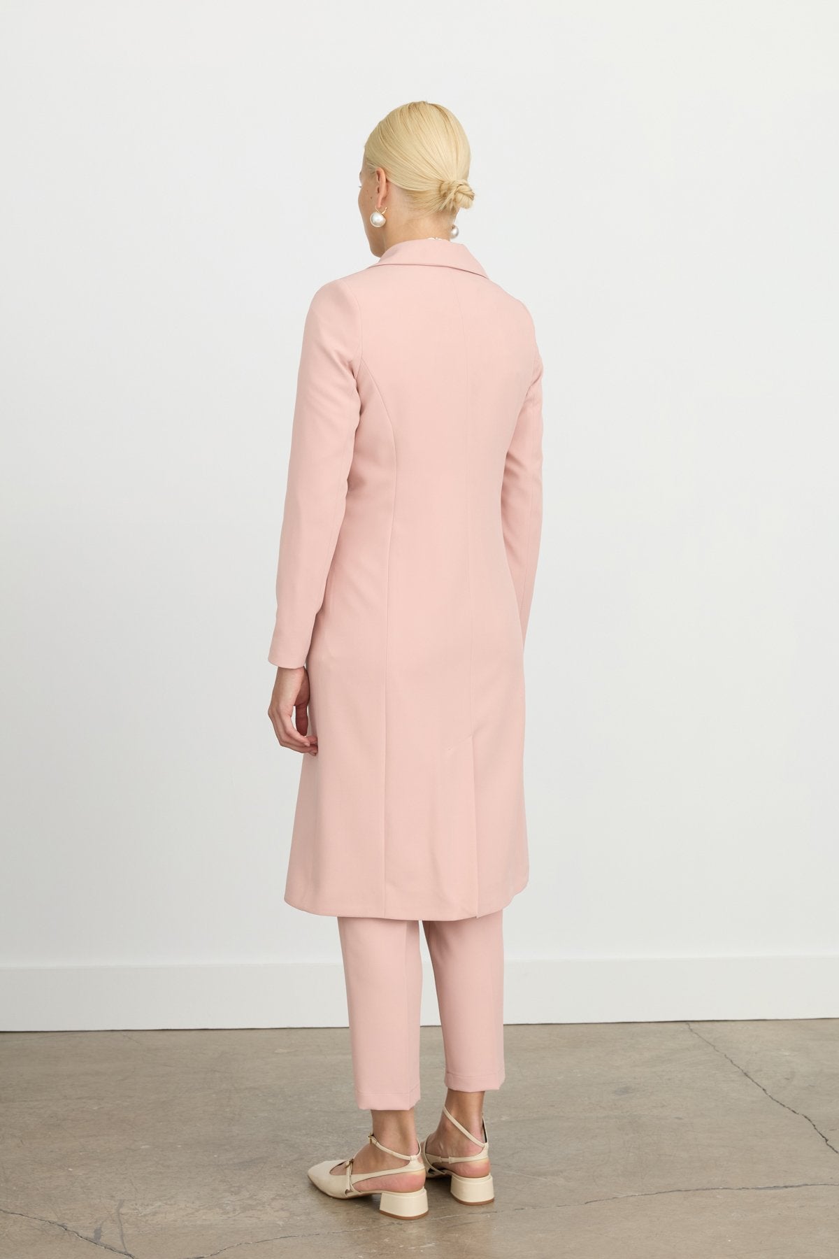 Double-Breasted Long Blazer Jacket - Salmon