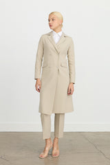 Double-Breasted Long Blazer Jacket - Stone
