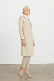 Double-Breasted Long Blazer Jacket - Stone