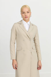 Double-Breasted Long Blazer Jacket - Stone