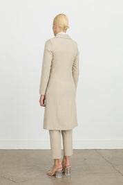 Double-Breasted Long Blazer Jacket - Stone