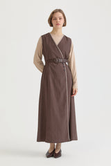 Wrap Belted Pinafore Dress - Coffee