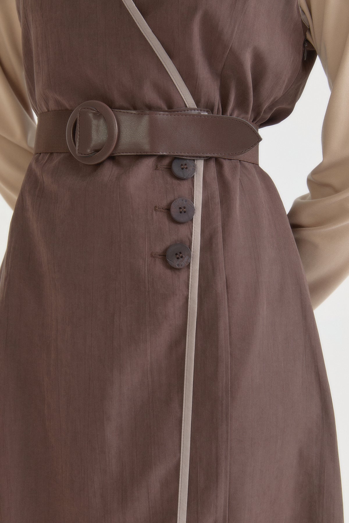 Wrap Belted Pinafore Dress - Coffee