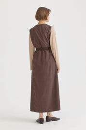 Wrap Belted Pinafore Dress - Coffee