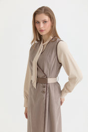 Double-Breasted Belted Pinafore Dress - Mink