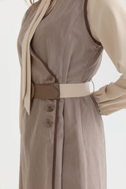 Double-Breasted Belted Pinafore Dress - Mink