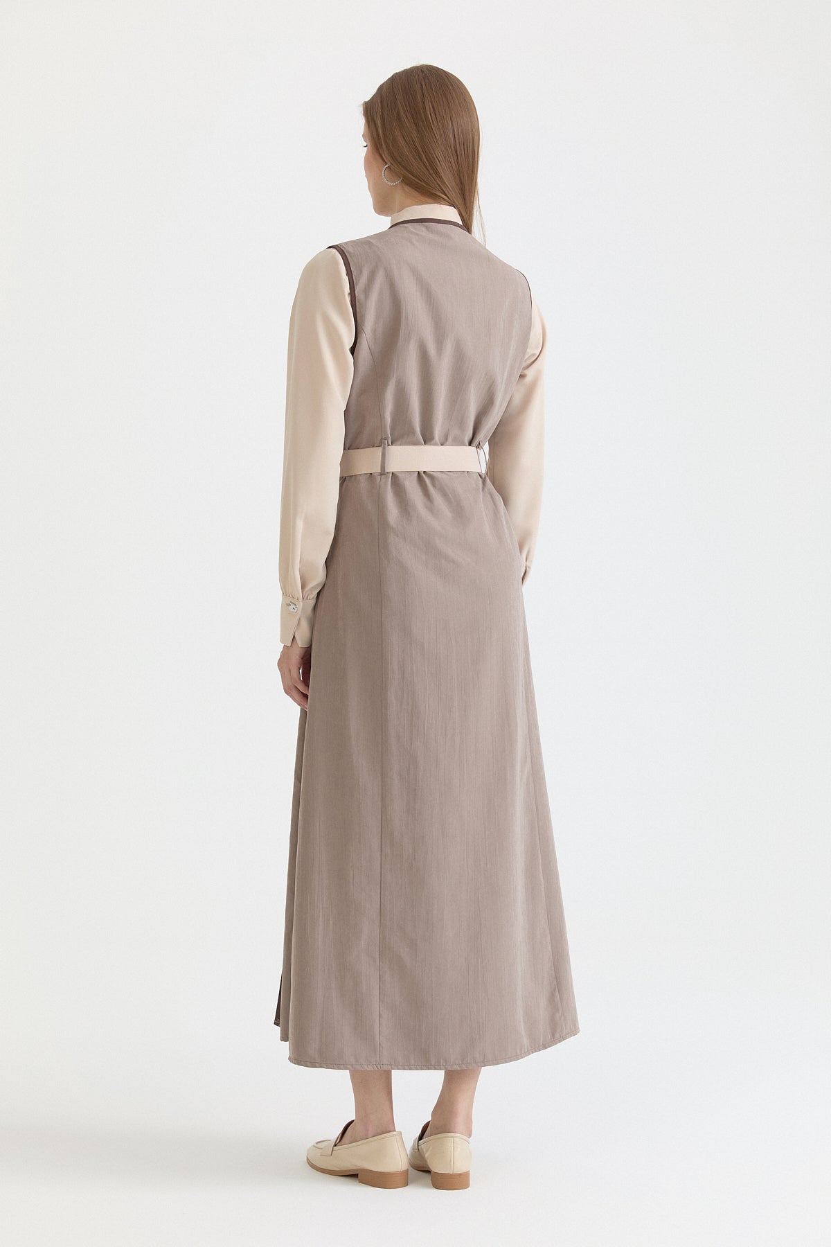 Double-Breasted Belted Pinafore Dress - Mink