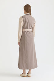 Double-Breasted Belted Pinafore Dress - Mink