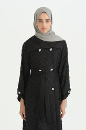 Kruvaze Parlak Abaya - Siyah