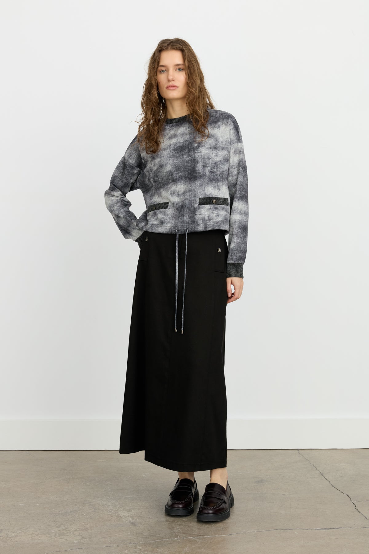 Gathered Blouse with Fabric Mix - Smoke