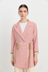 Fabric Mix Double-Breasted Linen Jacket - Coral