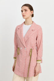 Fabric Mix Double-Breasted Linen Jacket - Coral