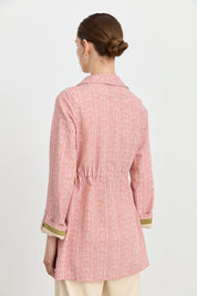 Fabric Mix Double-Breasted Linen Jacket - Coral