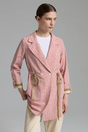 Fabric Mix Double-Breasted Linen Jacket - Coral