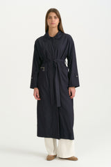 Fabric Mix Belted Rayon Kimono - Indigo
