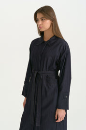 Fabric Mix Belted Rayon Kimono - Indigo