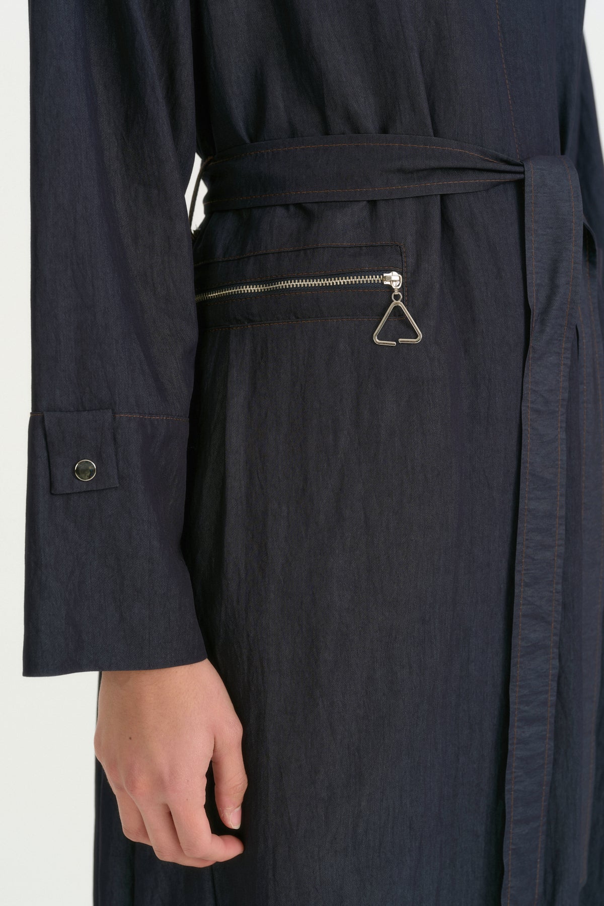 Fabric Mix Belted Rayon Kimono - Indigo