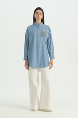Fabric Mix Lyocell Tunic - Light Blue