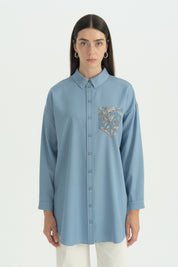 Fabric Mix Lyocell Tunic - Light Blue