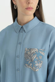 Fabric Mix Lyocell Tunic - Light Blue