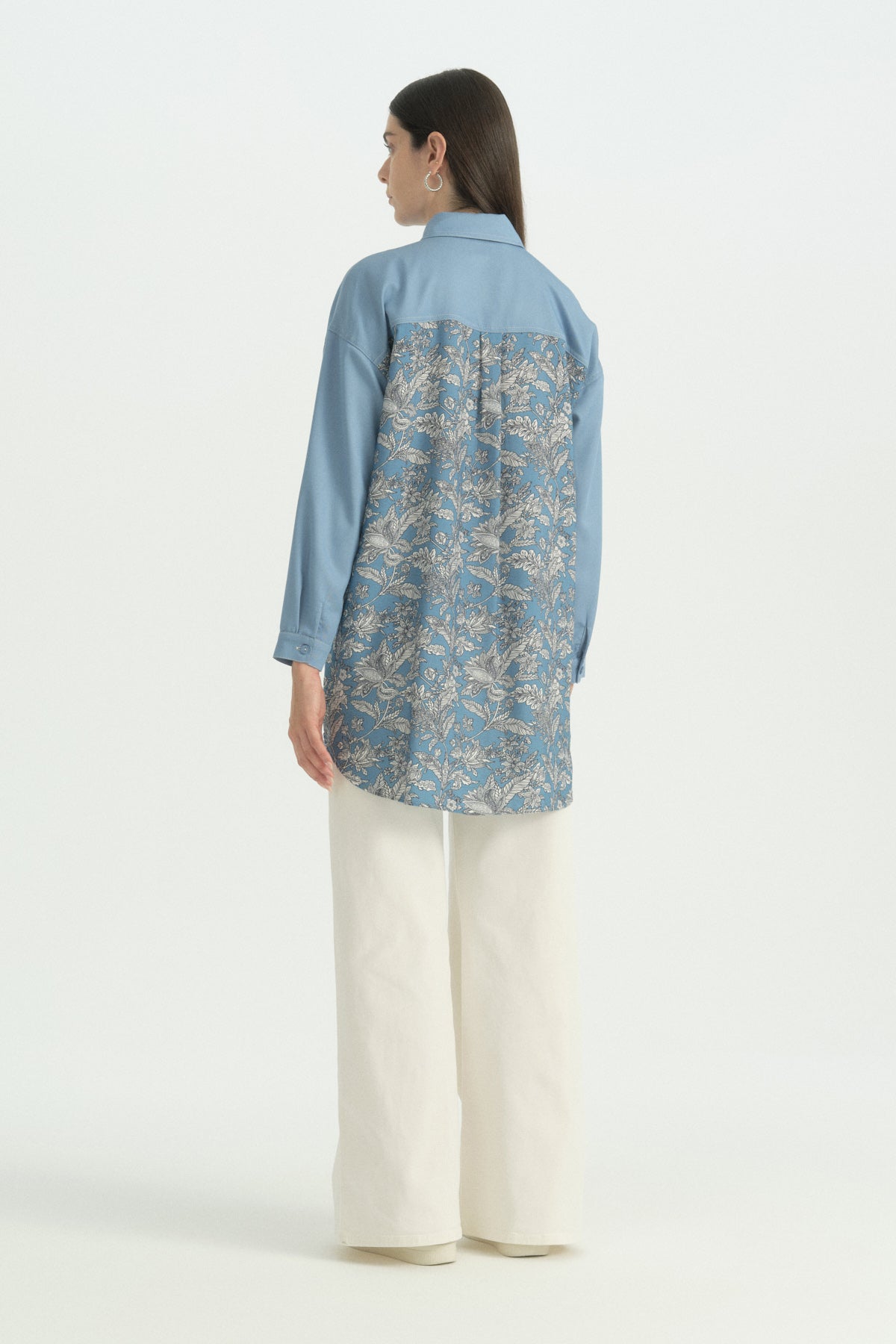 Fabric Mix Lyocell Tunic - Light Blue