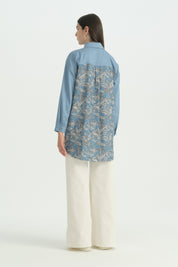Fabric Mix Lyocell Tunic - Light Blue