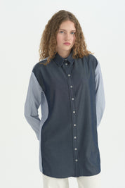 Kumaş Mixli Lyocell Tunik - İndigo