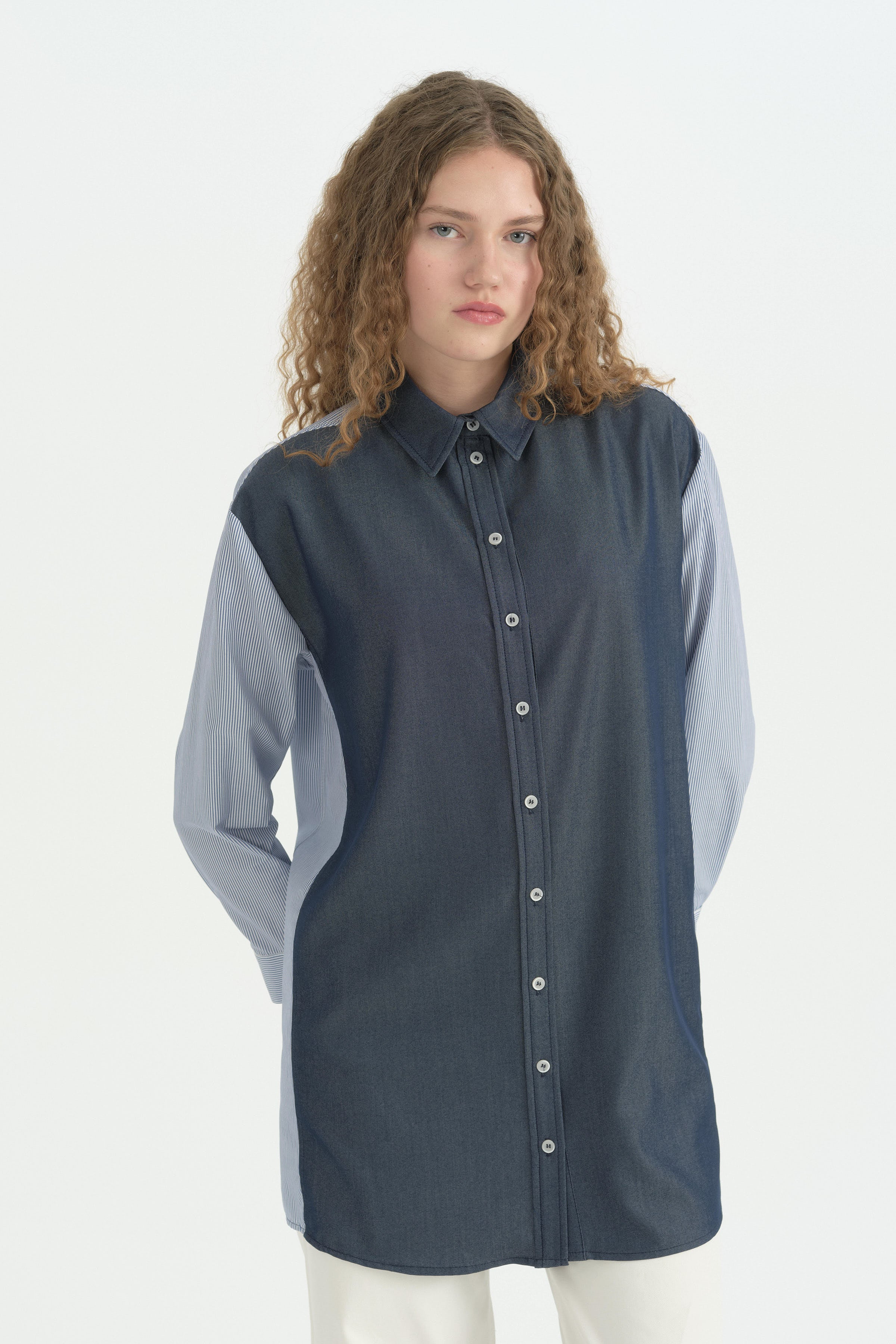 Kumaş Mixli Lyocell Tunik - İndigo