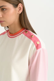 Kumaş Mixli Ribanalı Modal Karışımlı Sweat - Pembe