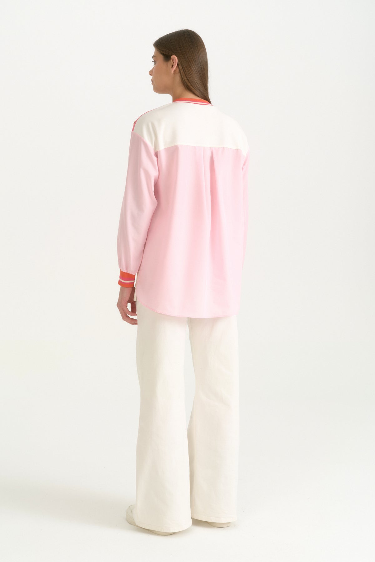 Kumaş Mixli Ribanalı Modal Karışımlı Sweat - Pembe