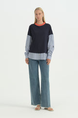 Kumaş Mixli Ribanalı Rayon Sweat - Lacivert