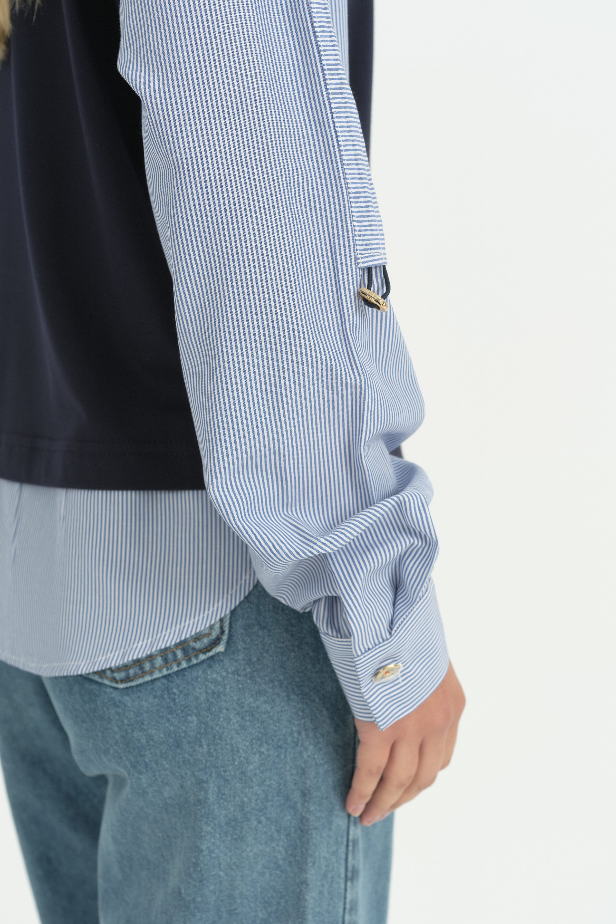 Kumaş Mixli Ribanalı Rayon Sweat - Lacivert