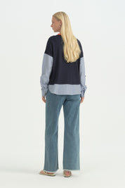 Kumaş Mixli Ribanalı Rayon Sweat - Lacivert