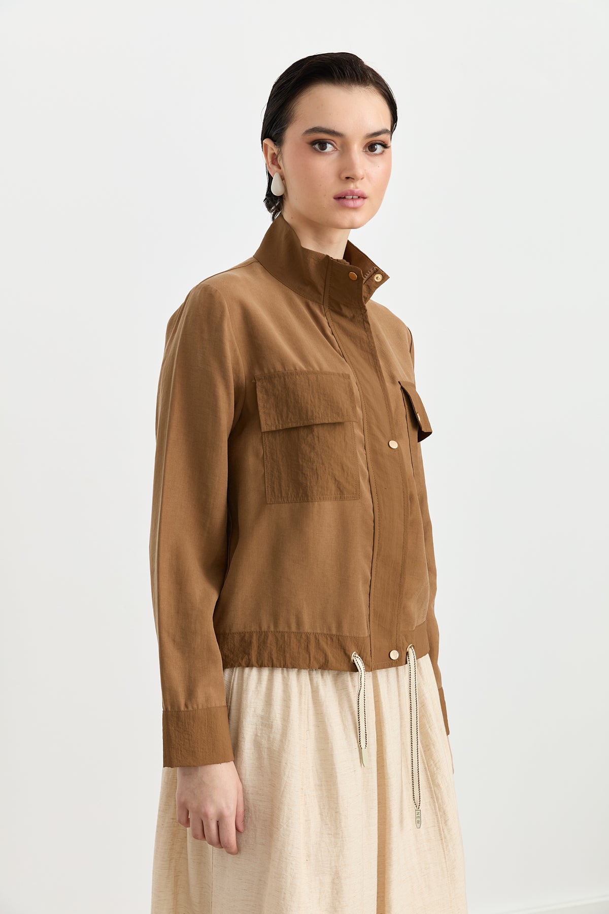 Fabric Mixed Sports Tencel Blend Jacket - Light Brown