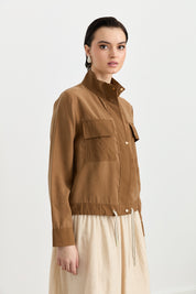 Fabric Mixed Sports Tencel Blend Jacket - Light Brown