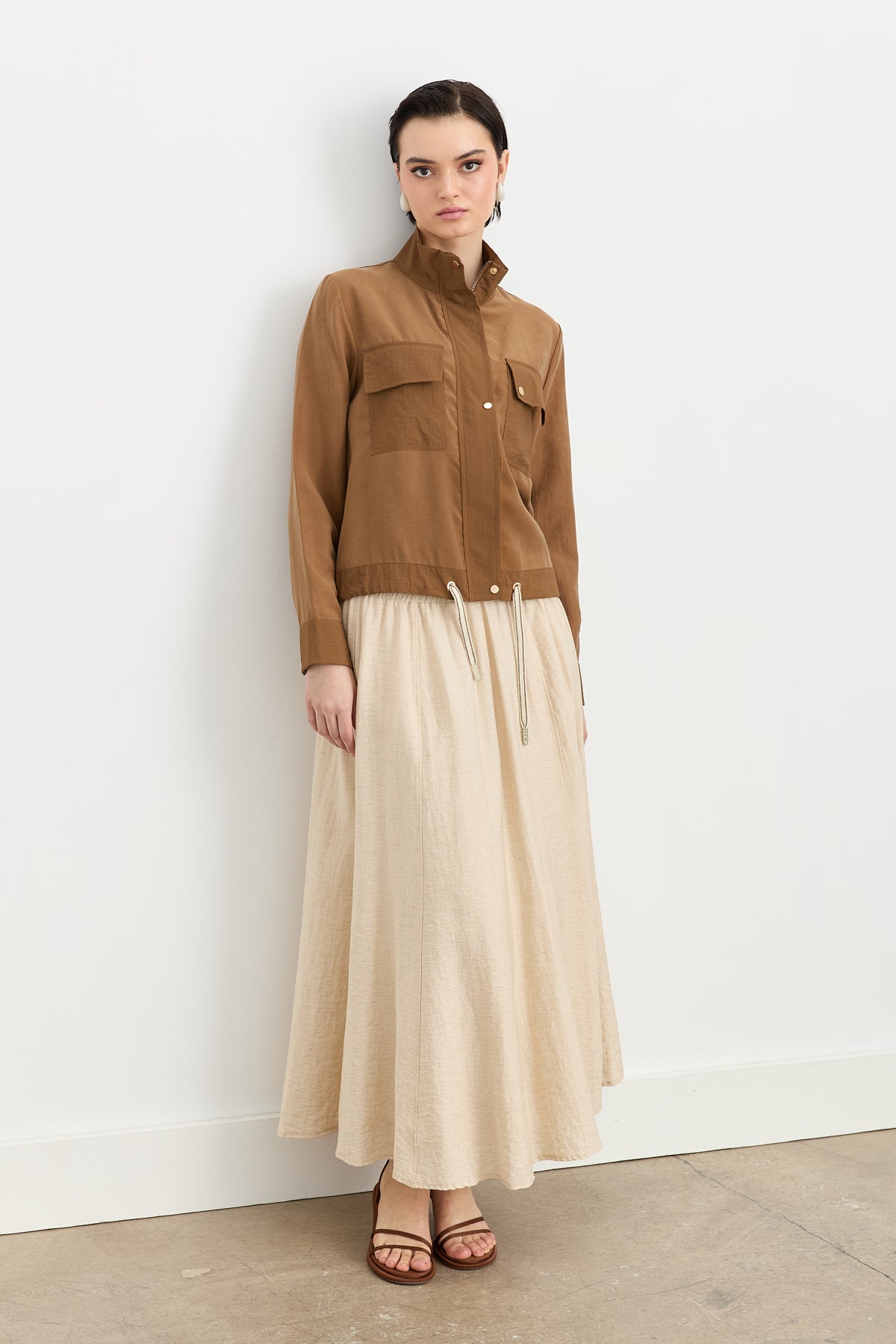 Fabric Mixed Sports Tencel Blend Jacket - Light Brown