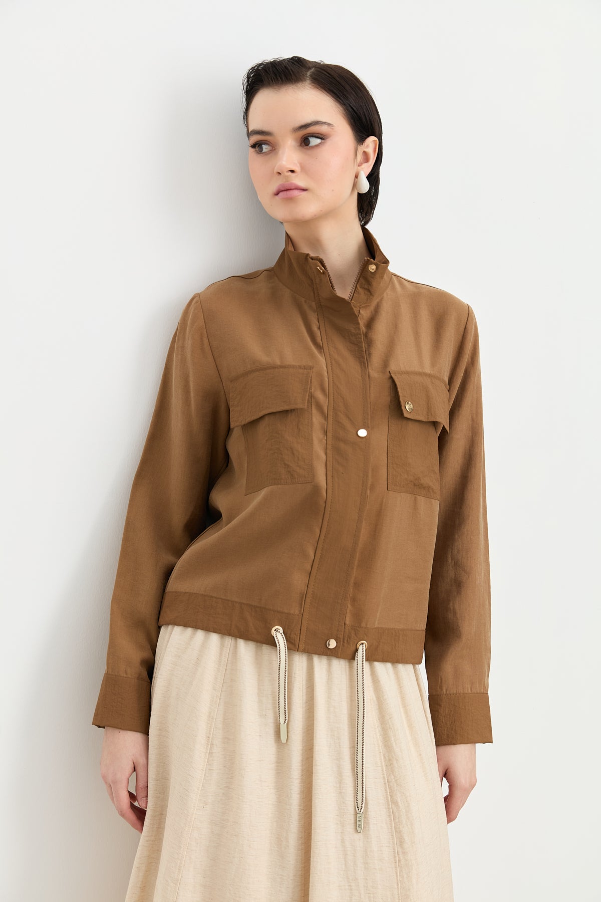 Fabric Mixed Sports Tencel Blend Jacket - Light Brown