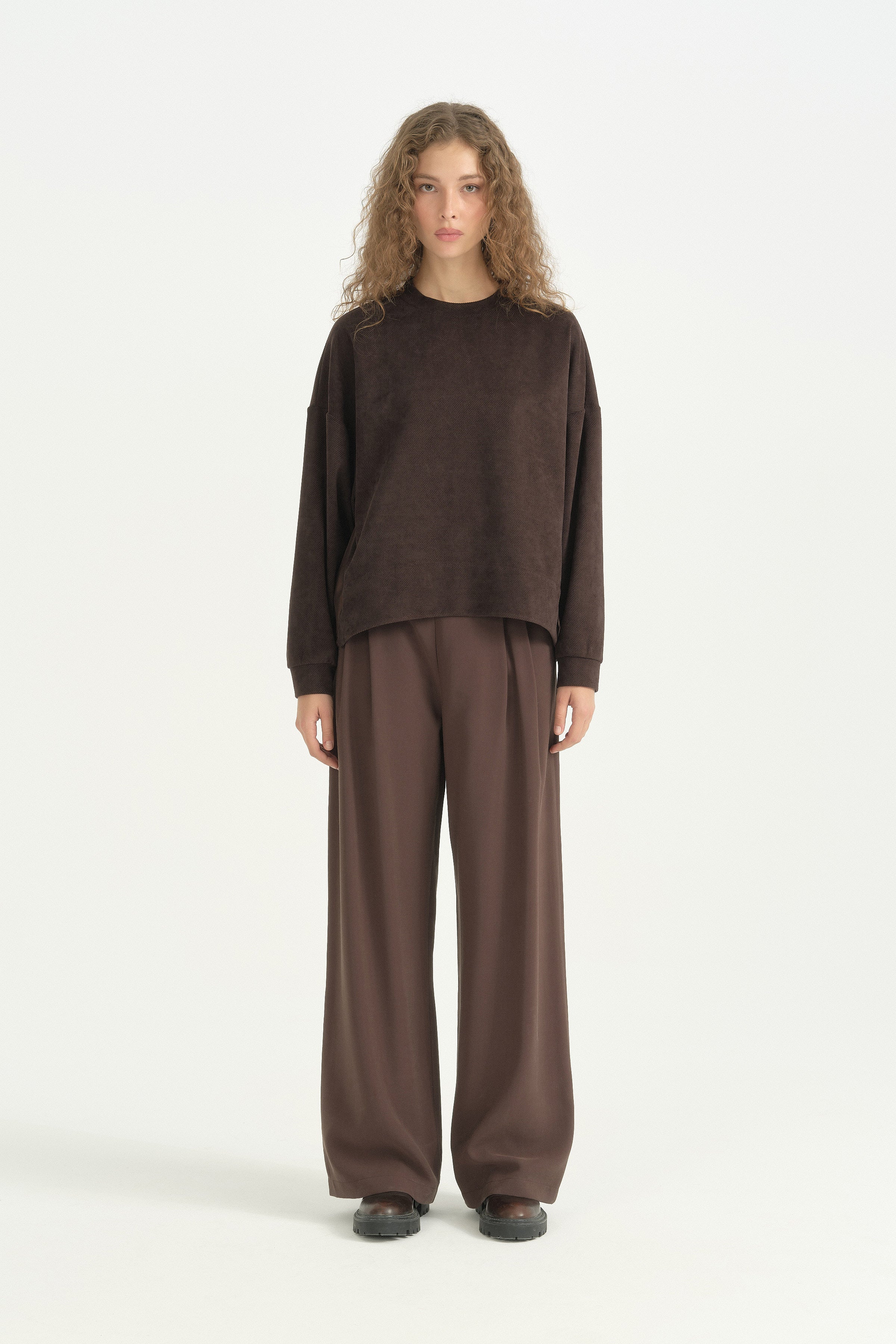 Kumaş Mixli Tarz Lyocell Sweat - Kahve