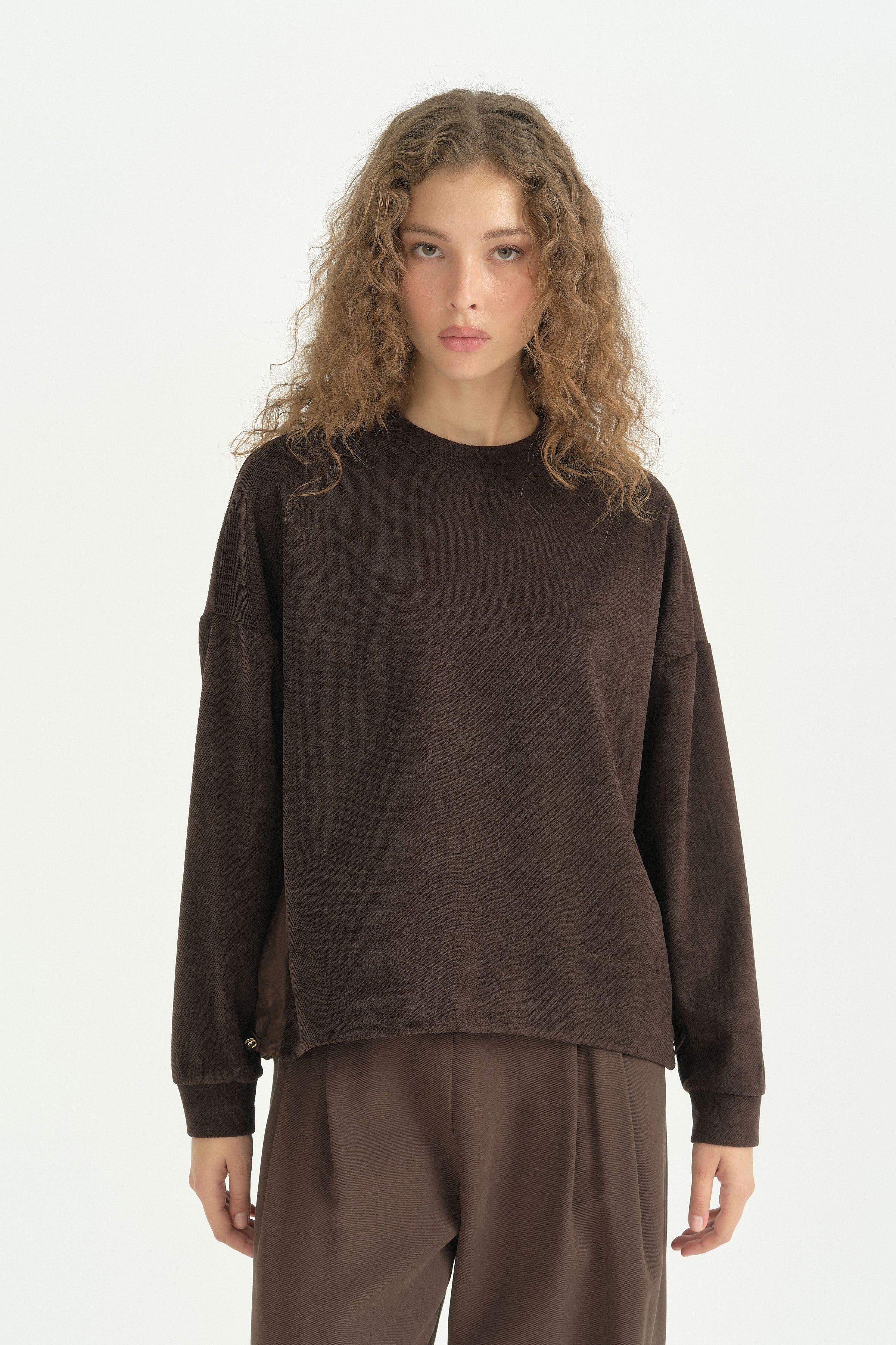 Kumaş Mixli Tarz Lyocell Sweat - Kahve