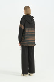 Kumaş Mixli Tarz Sweatshirt - Siyah